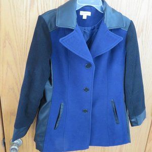 Susan Graver Three Button Color-Block Wool Coat w/ Faux Leather
